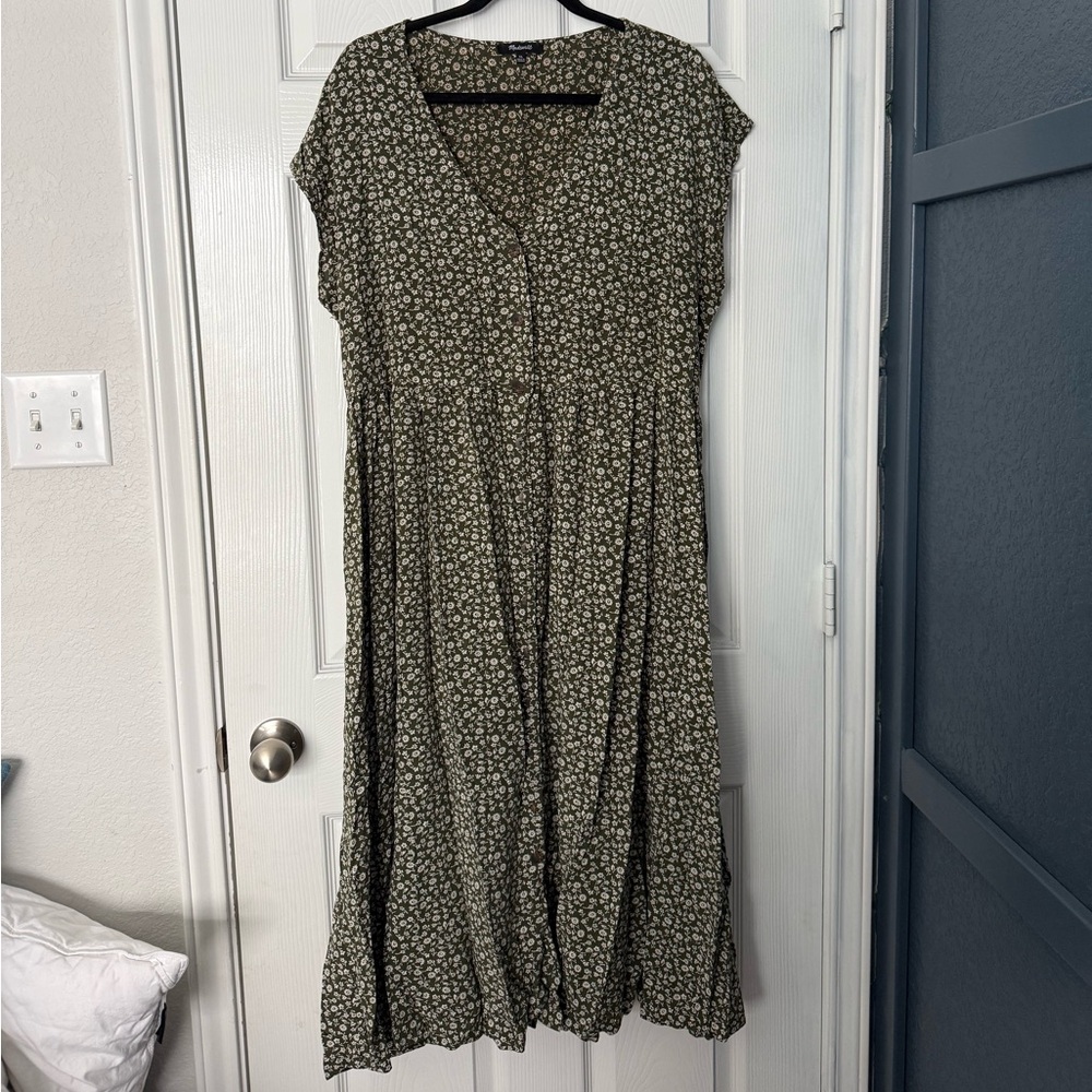Madewell Olive Green Floral Maxi Dress